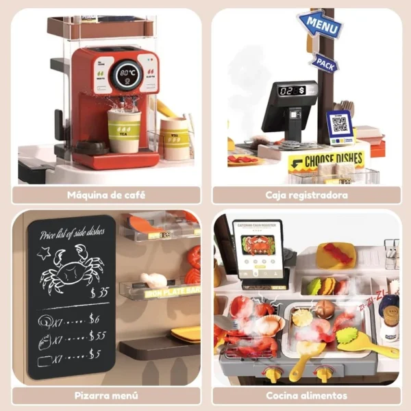 Carrito sanguchero rojo con luz agua, vapor, luz y sonido beige