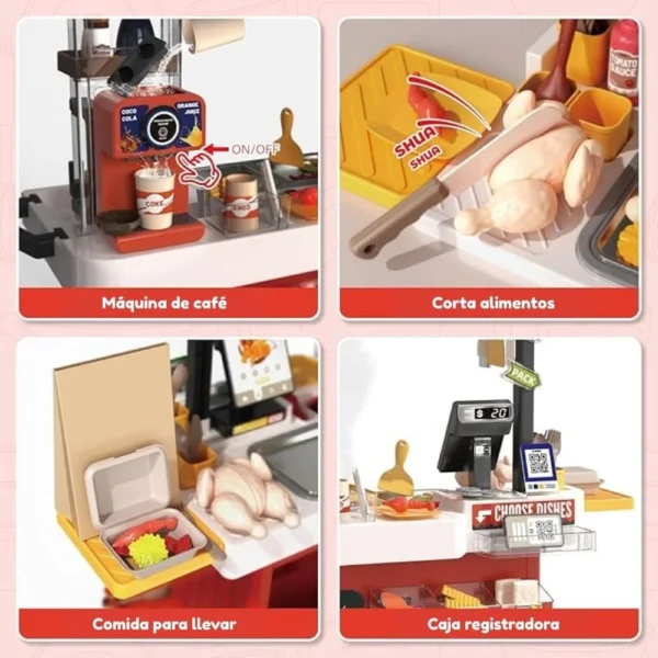 Carrito sanguchero rojo con luz agua, vapor, luz y sonido