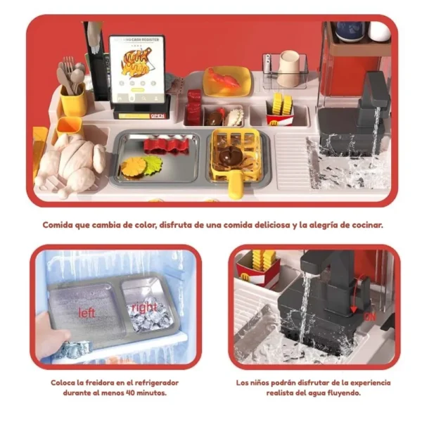 Carrito sanguchero rojo con luz agua, vapor, luz y sonido