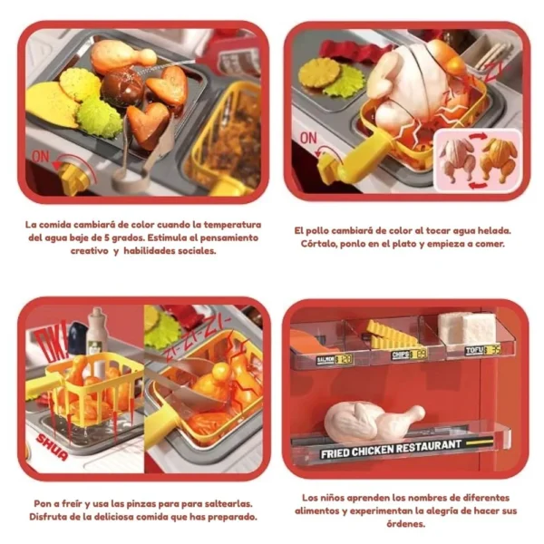 Carrito sanguchero rojo con luz agua, vapor, luz y sonido