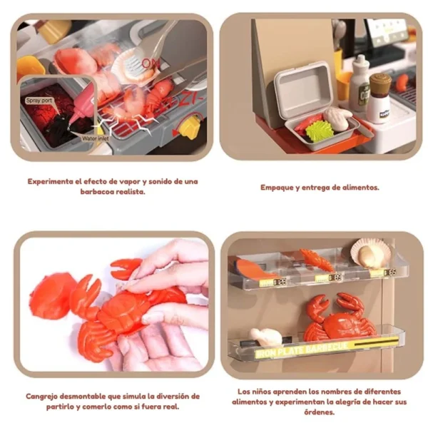 Carrito sanguchero rojo con luz agua, vapor, luz y sonido beige