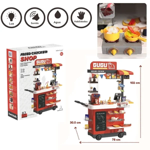 Carrito sanguchero rojo con luz agua, vapor, luz y sonido