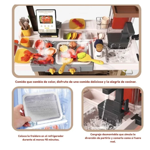 Carrito sanguchero rojo con luz agua, vapor, luz y sonido beige