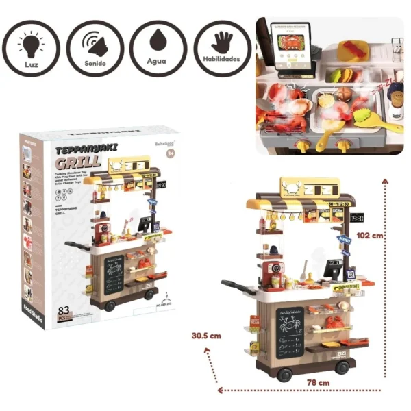 Carrito sanguchero rojo con luz agua, vapor, luz y sonido beige