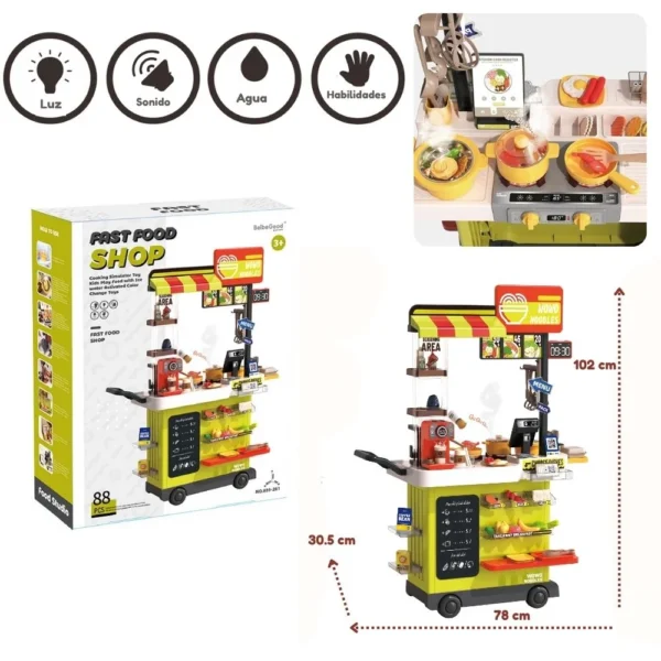 Carrito sanguchero rojo con luz agua, vapor, luz y sonido