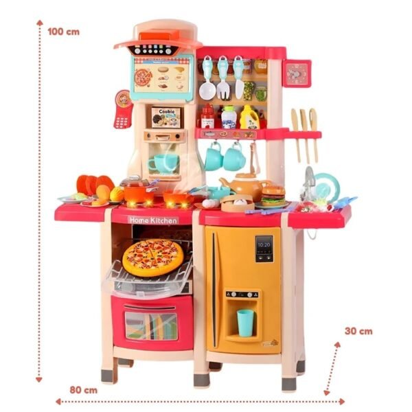 Cocina interactiva con agua, vapor, luz, y sonido de 65 piezas rosada