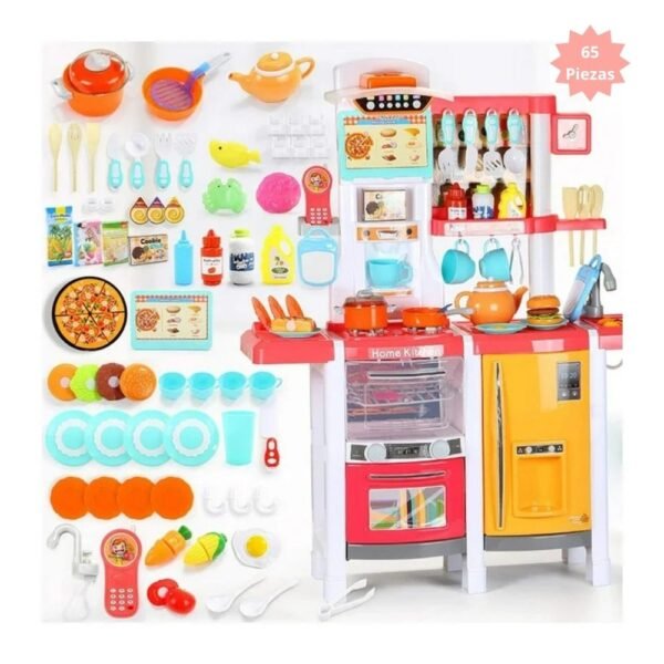 Cocina interactiva con agua, vapor, luz, y sonido de 65 piezas rosada