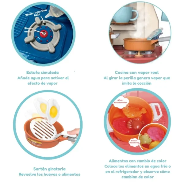 Cocina interactiva con agua, vapor, luz, y sonido de 65 piezas azul