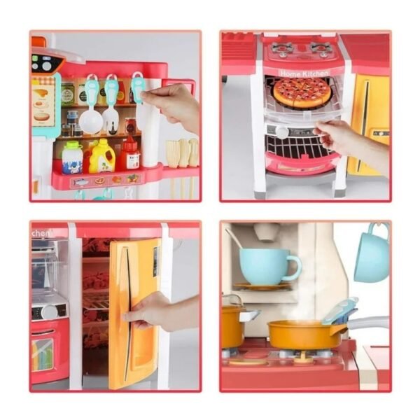 Cocina interactiva con agua, vapor, luz, y sonido de 65 piezas rosada