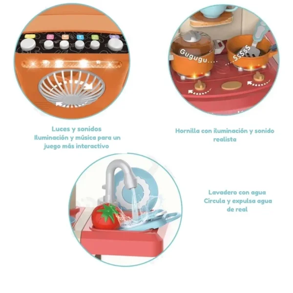 Cocina interactiva con agua, vapor, luz, y sonido de 65 piezas azul