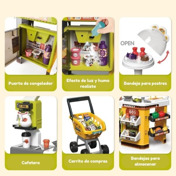 Supermercado interactivo con carrito de compras verde