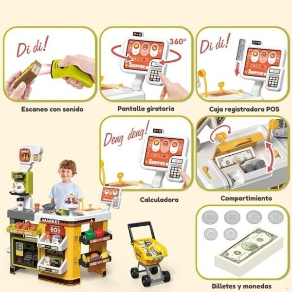 Supermercado interactivo con carrito de compras verde