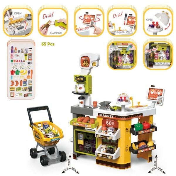 Supermercado interactivo con carrito de compras verde