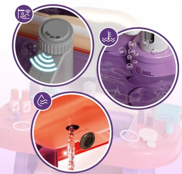 Tocador con espejo, sensor, agua, y sonido