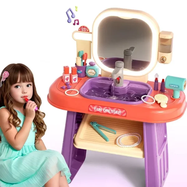 Tocador con espejo, sensor, agua, y sonido