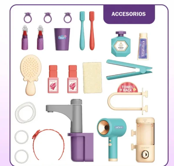 Tocador con espejo, sensor, agua, y sonido