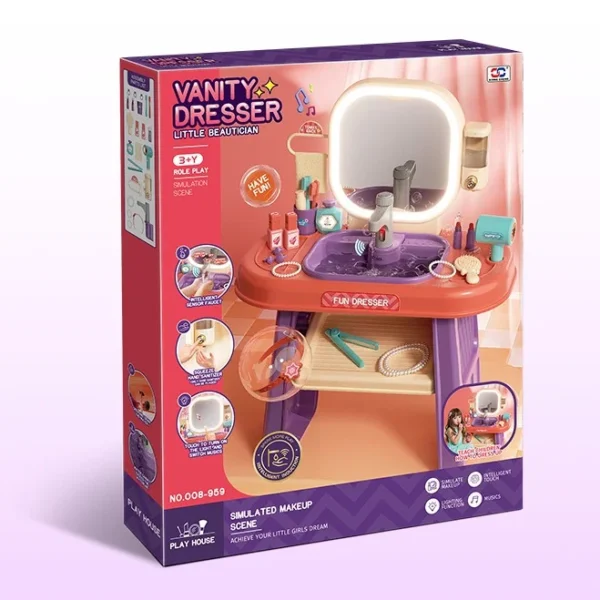 Tocador con espejo, sensor, agua, y sonido